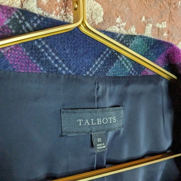 Talbots Size 10 Magenta, Green, & Blue Plaid Wool Blend Blazer Jacket - Picture 4 of 9